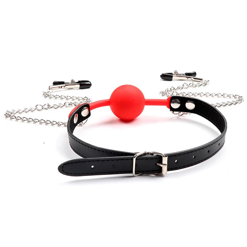 ObeyMe Ball Gag with Nipple Clamps ๐