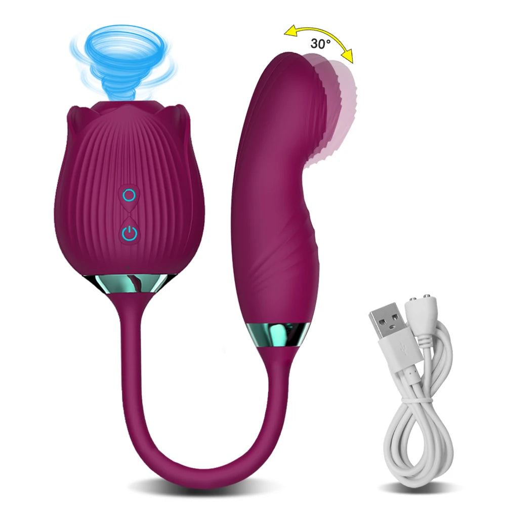 VelviRose X – Rose Suction Clit Stimulator with 10 Vibe Modes & Flexible Shaft 🌹💚