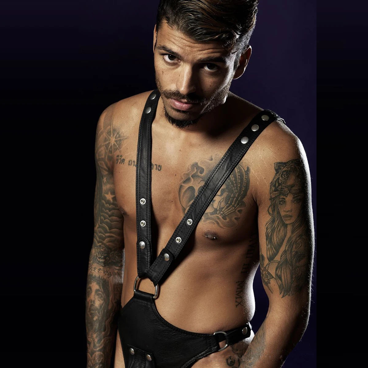 Gladiator Grip β Leather Pouch Harness Bodysuit π€βοΈ