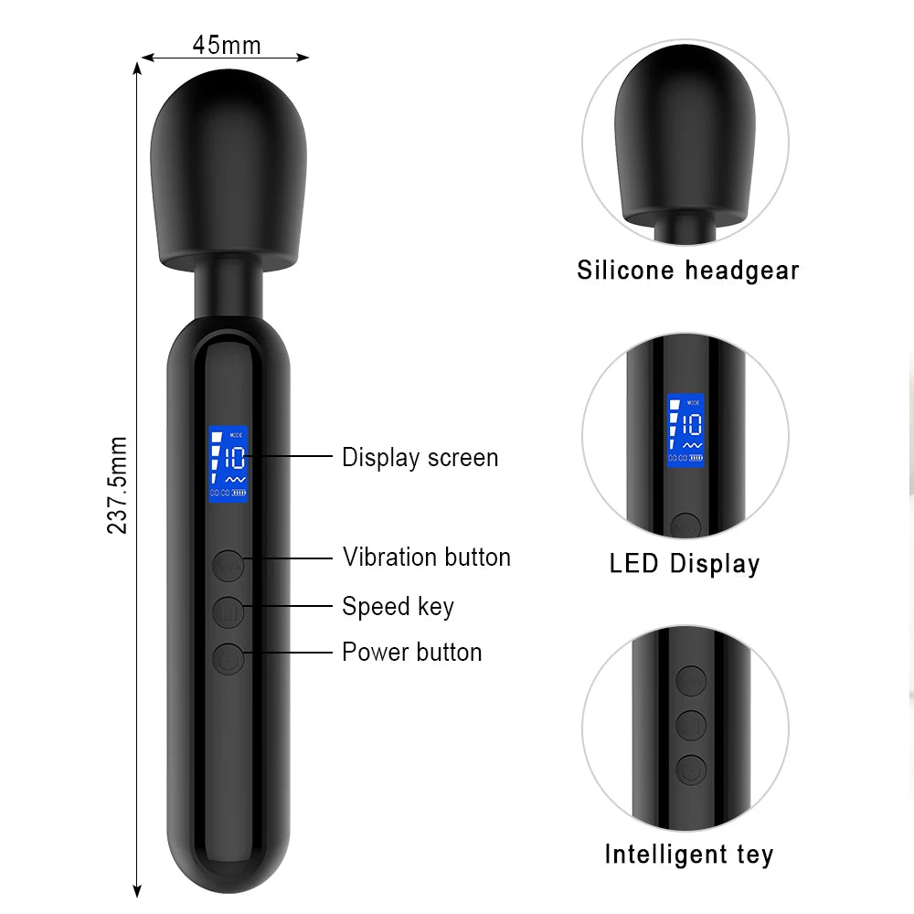 DeepGlide LCD Wand Massager ⚡🖤📊