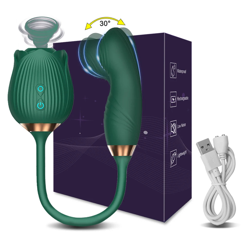 VelviRose X – Rose Suction Clit Stimulator with 10 Vibe Modes & Flexible Shaft 🌹💚