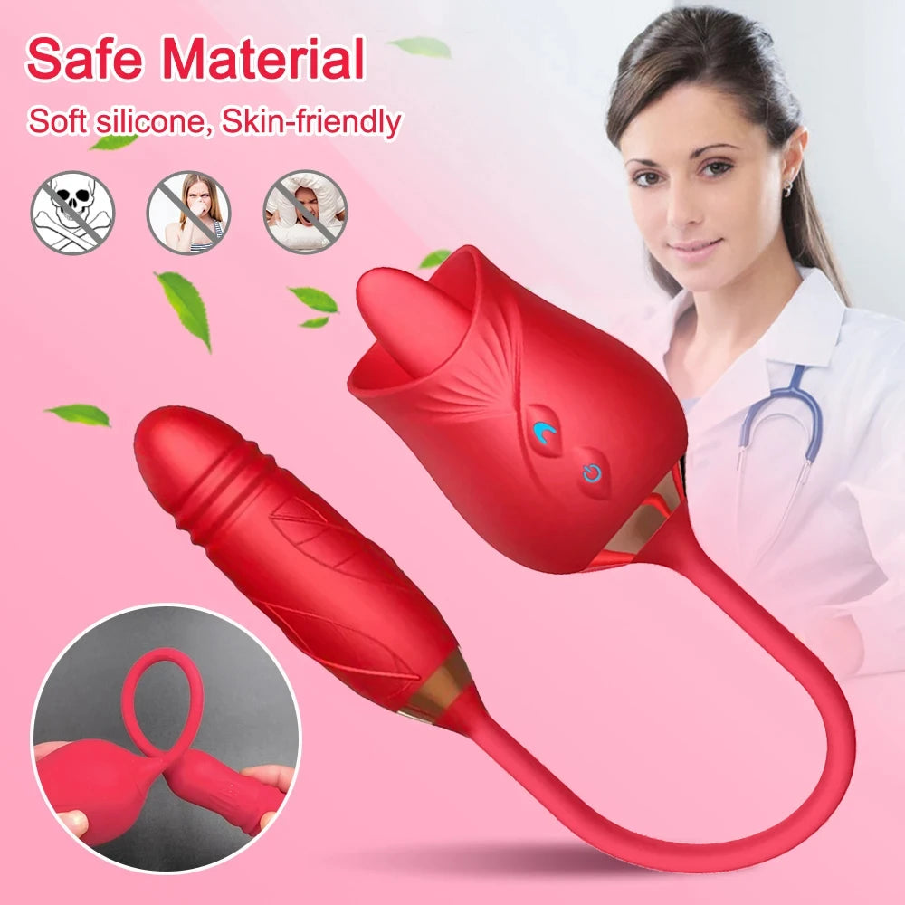 RoseBloom Thruster – 3-in-1 Licking, Sucking & G-Spot Vibe 🌹💦👅
