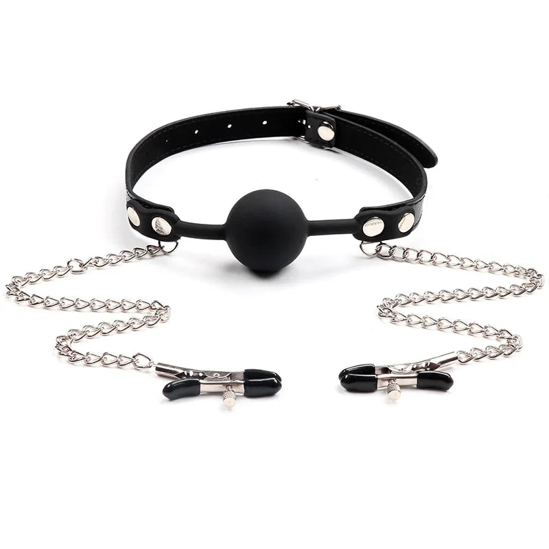 ObeyMe Ball Gag with Nipple Clamps ๐
