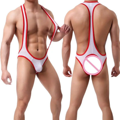 Bare It Bold Mesh Mankini Bodysuit – Red Edition 🍒💪