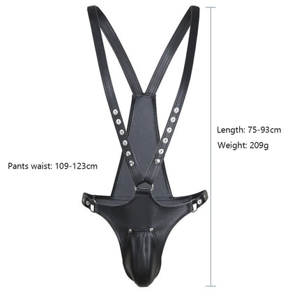 Gladiator Grip – Leather Pouch Harness Bodysuit 🖤⚔️
