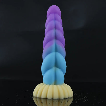 GlowPlug X – Gradient Silicone Dildo with Suction Grip & Waterproof Power 💜💙💛