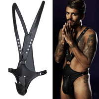 Gladiator Grip – Leather Pouch Harness Bodysuit 🖤⚔️