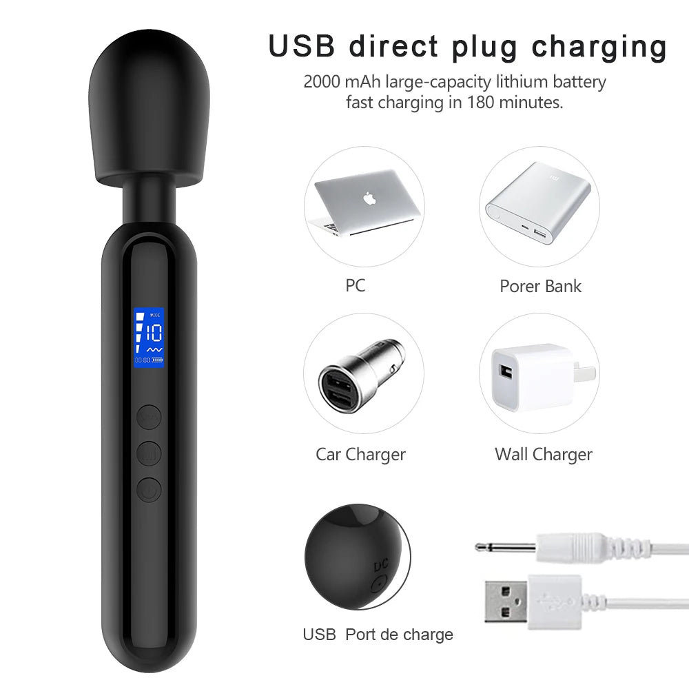 DeepGlide LCD Wand Massager ⚡🖤📊