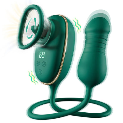VibeLust Duo – Nipple Sucker & Pulsing Dildo Set 💚👅💥